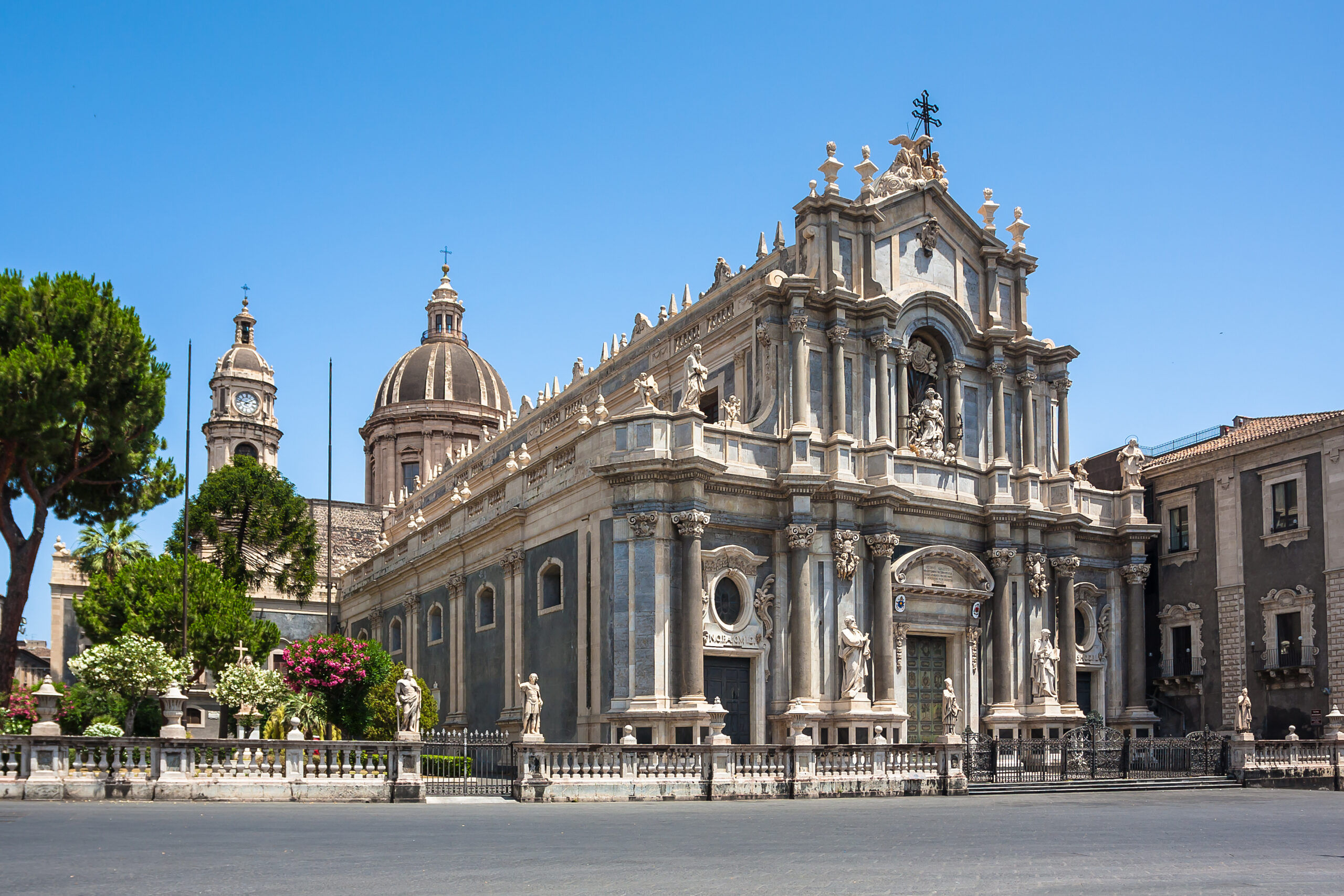 Piazza del Duomo with the Elephant Statue and the Cathedral of Santa Agatha in Catania in Sicily, Italy